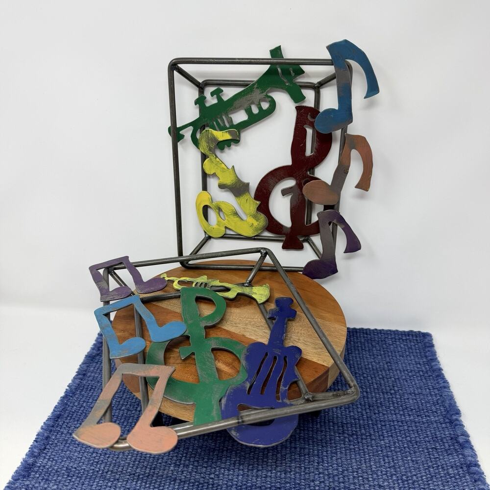 Music Club Metal Welded Abstract Wall Sculpture Set Of 2 RARE